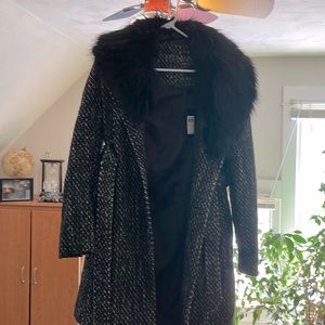 Guess black heather multi fur collared  coat